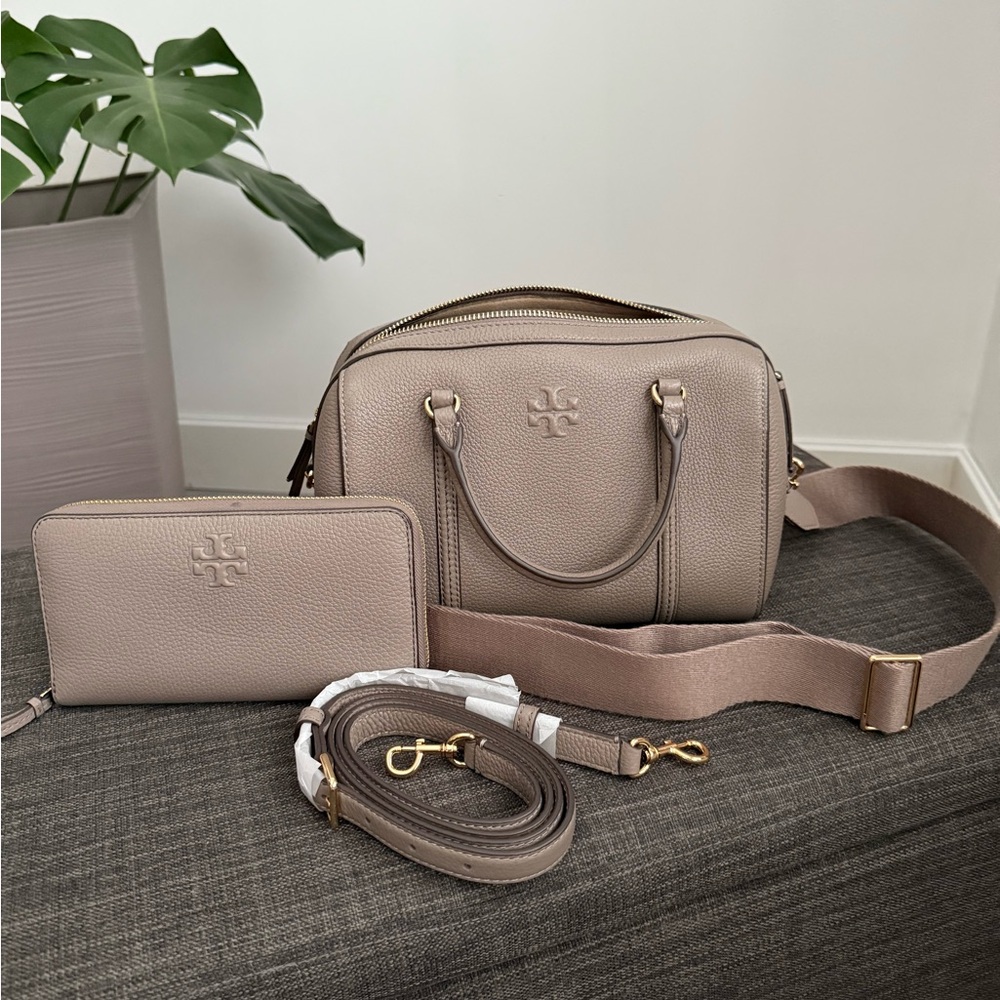 Tory Burch Taupe Satchel and Wallet Set